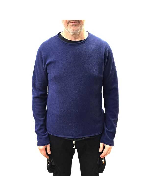 Pull col rond rouloté bleu cobalt Camille cachemire 622816 9441 Montagut Homme boutique Strasbourg vêtement store shop front