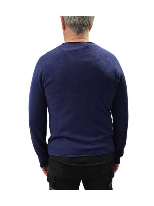 Pull col rond rouloté bleu cobalt Camille cachemire 622816 9441 Montagut Homme boutique Strasbourg vêtement store shop dos