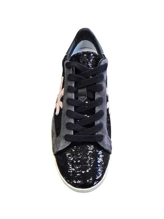 Sneakers sequin noir Stevend spoiler vert métal 8496 Premiata Femme boutique Strasbourg shop store online shoes dess