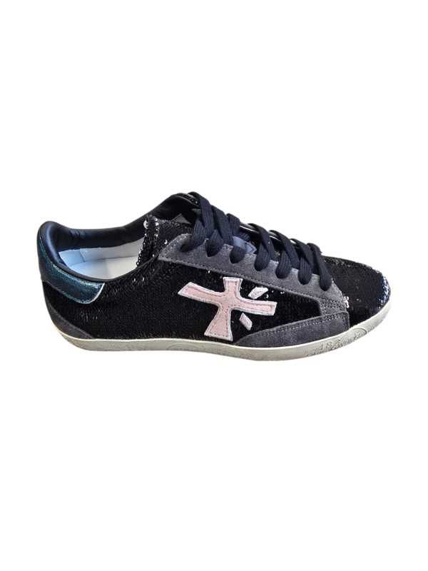 Sneakers sequin noir Stevend spoiler vert métal 8496 Premiata Femme boutique Strasbourg shop store online shoes avt