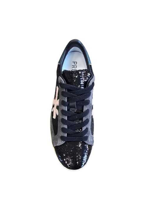Sneakers sequin noir Stevend spoiler vert métal 8496 Premiata Femme boutique Strasbourg shop store online shoes zoom