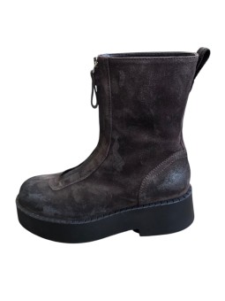 BOTTINES PLATEAU SUEDE VIEILLI CHOCO ZIP AVANT M7144 PREMIATA FEMME shop boutique Strasbourg shoes store France front