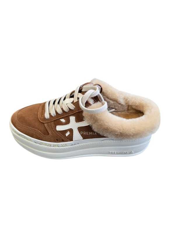 Sneakers mule fourrée suède Camel MICOL 7016M Premiata Femme baskets boutique Strasbourg France shoes store shop online one
