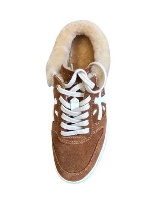 Sneakers mule fourrée suède Camel MICOL 7016M Premiata Femme baskets boutique Strasbourg France shoes store shop online dessus