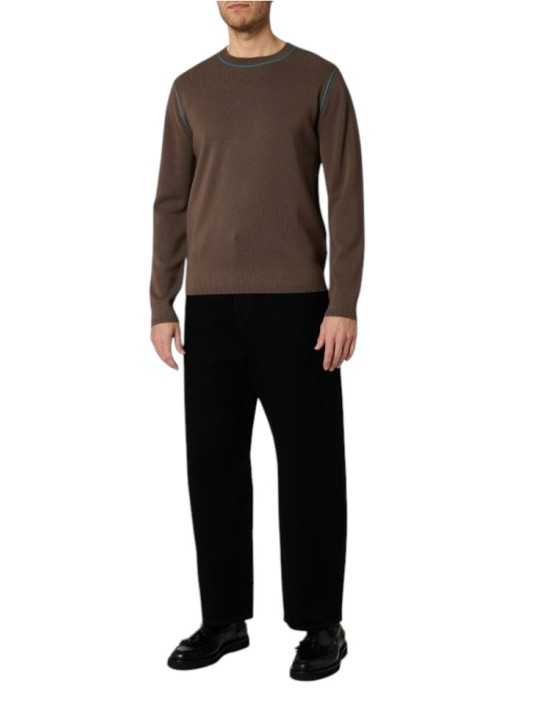 Pull fin taupe surpiqué turquoise boutonnière épaule M1R 992Z W03257 67 Paul Smith homme Strasbourg vêtement mode store shop l