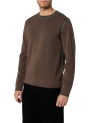Pull fin taupe surpiqué turquoise boutonnière épaule M1R 992Z W03257 67 Paul Smith homme Strasbourg vêtement mode store shop