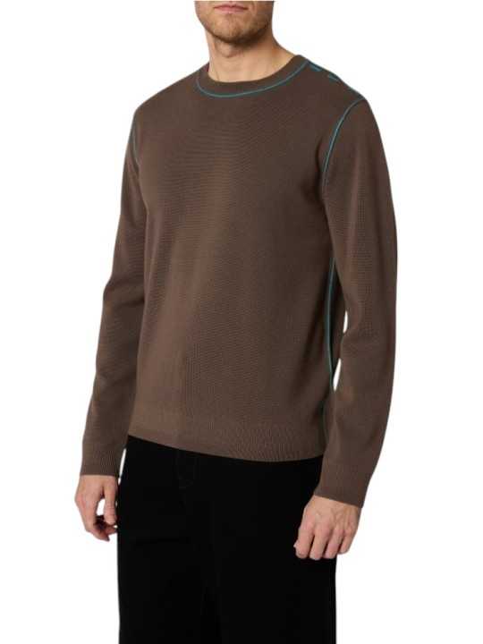 Pull fin taupe surpiqué turquoise boutonnière épaule M1R 992Z W03257 67 Paul Smith homme Strasbourg vêtement mode store shop