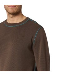 Pull fin taupe surpiqué turquoise boutonnière épaule M1R 992Z W03257 67 Paul Smith homme Strasbourg vêtement mode store shop b