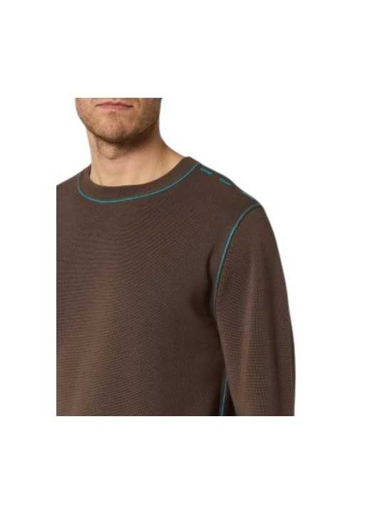 Pull fin taupe surpiqué turquoise boutonnière épaule M1R 992Z W03257 67 Paul Smith homme Strasbourg vêtement mode store shop b