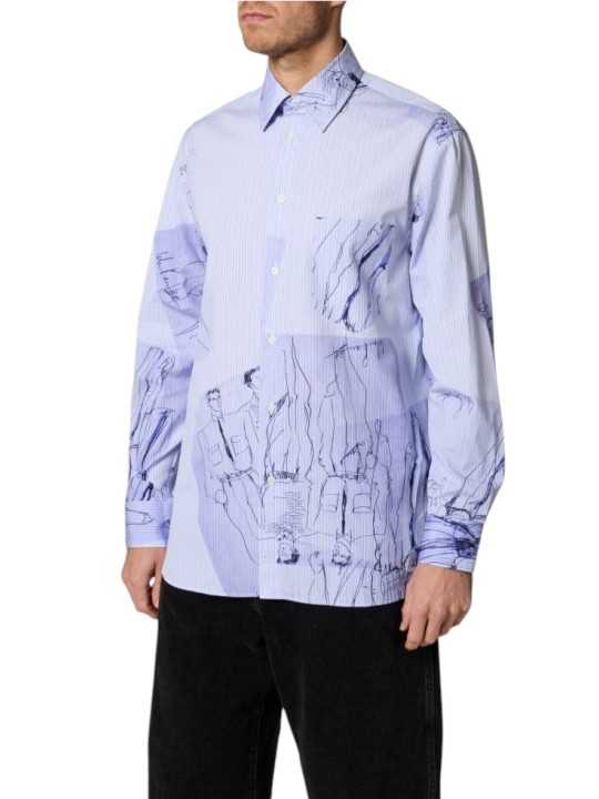 Chemise oversize rayée blanc bleu croquis navy M1R A118 W03213 40 Paul Smith homme boutique Shop store mode vêtement front