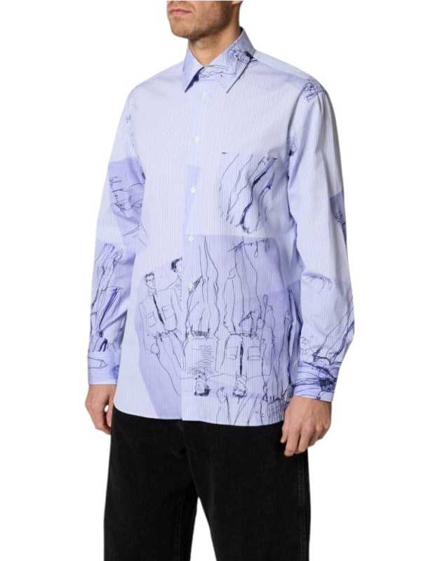 Chemise oversize rayée blanc bleu croquis navy M1R A118 W03213 40 Paul Smith homme boutique Shop store mode vêtement front