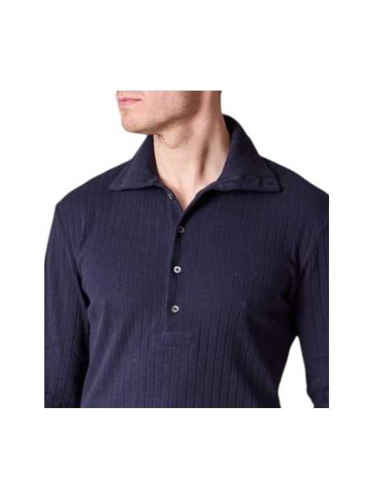 Pull fin col roulé boutonné navy coton lin M1R A247 W03045 49 Paul Smith homme Strasbourg boutique mode vêtement shop store c