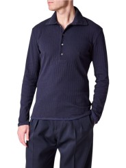 Pull fin col roulé boutonné navy coton lin M1R A247 W03045 49 Paul Smith homme Strasbourg boutique mode vêtement shop store b