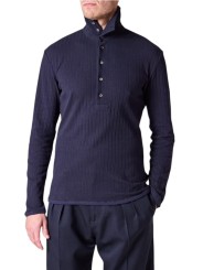 Pull fin col roulé boutonné navy coton lin M1R A247 W03045 49 Paul Smith homme Strasbourg boutique mode vêtement shop store a
