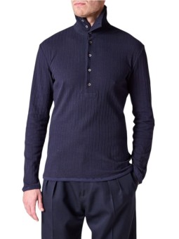 Pull fin col roulé boutonné navy coton lin M1R A247 W03045 49 Paul Smith homme Strasbourg boutique mode vêtement shop store a
