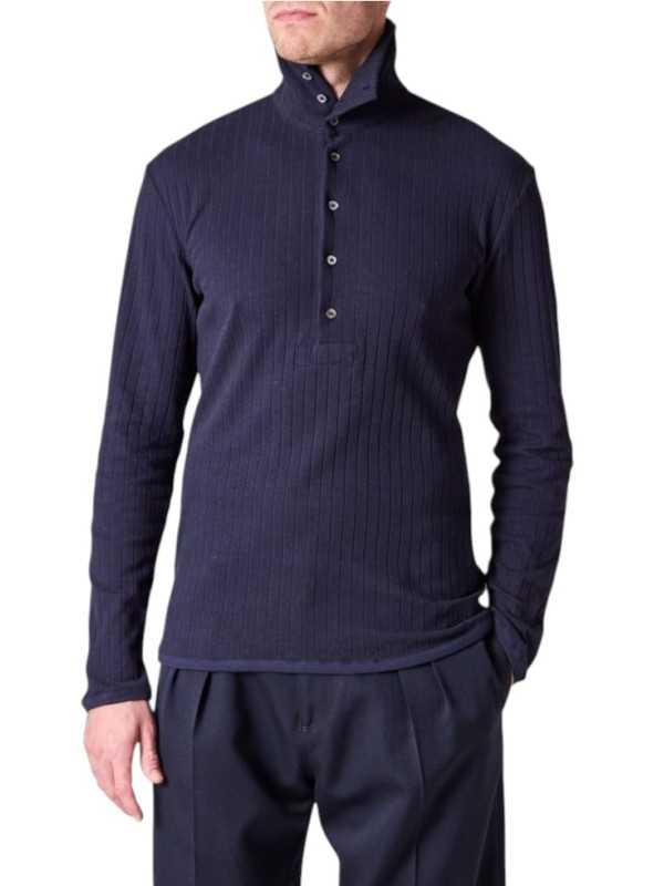 Pull fin col roulé boutonné navy coton lin M1R A247 W03045 49 Paul Smith homme Strasbourg boutique mode vêtement shop store a