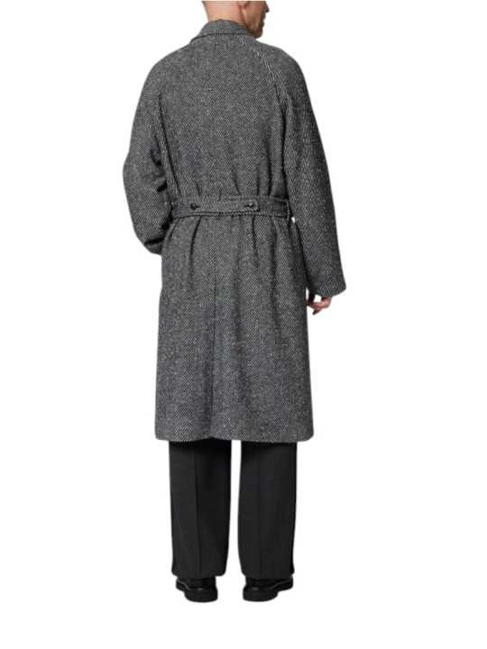 Manteau long diagonales noir écru ceinture M1R A259 W03204 70 Paul Smith homme boutique STrasbourg France store shop mode dos