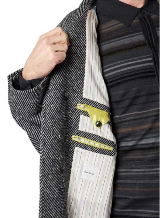 Manteau long diagonales noir écru ceinture M1R A259 W03204 70 Paul Smith homme boutique STrasbourg France store shop mode in