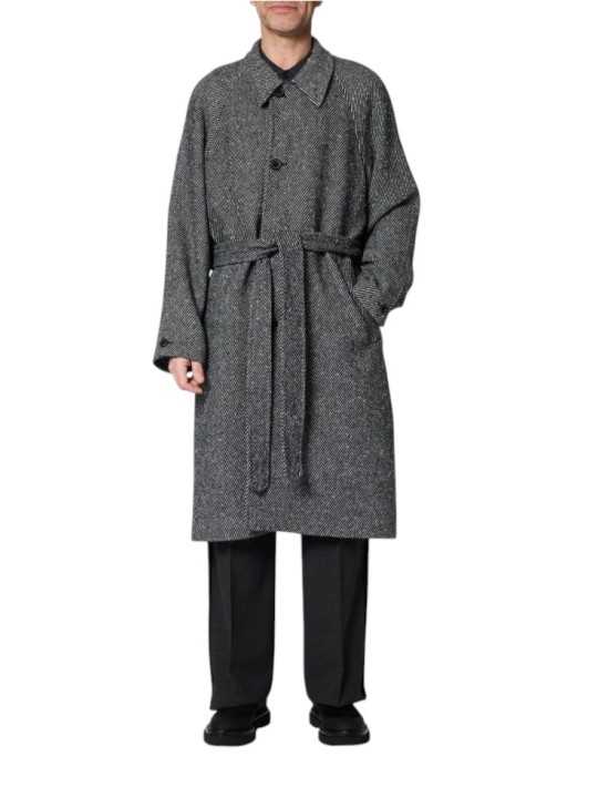 Manteau long diagonales noir écru ceinture M1R A259 W03204 70 Paul Smith homme boutique STrasbourg France store shop mode front