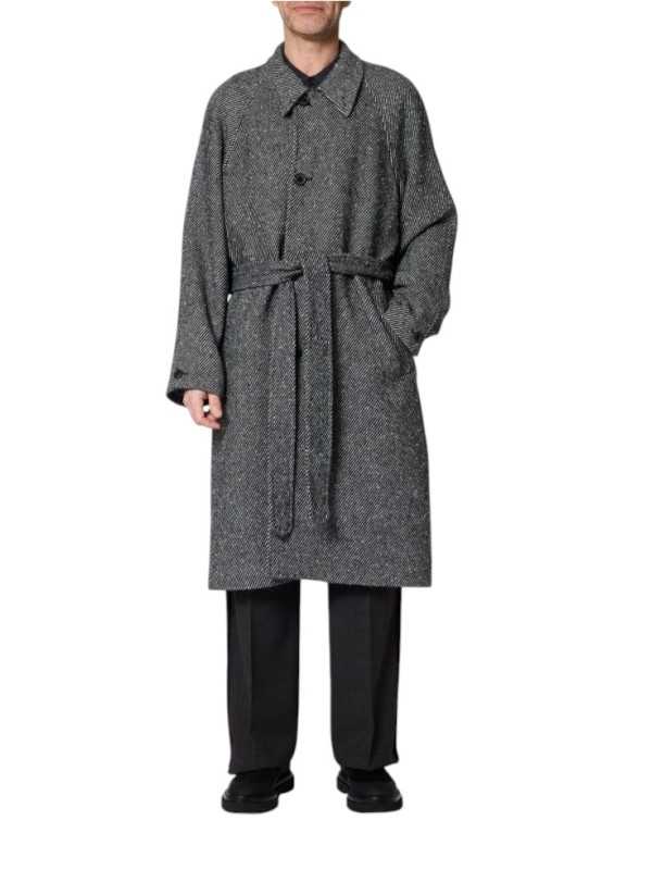 Manteau long diagonales noir écru ceinture M1R A259 W03204 70 Paul Smith homme boutique STrasbourg France store shop mode front