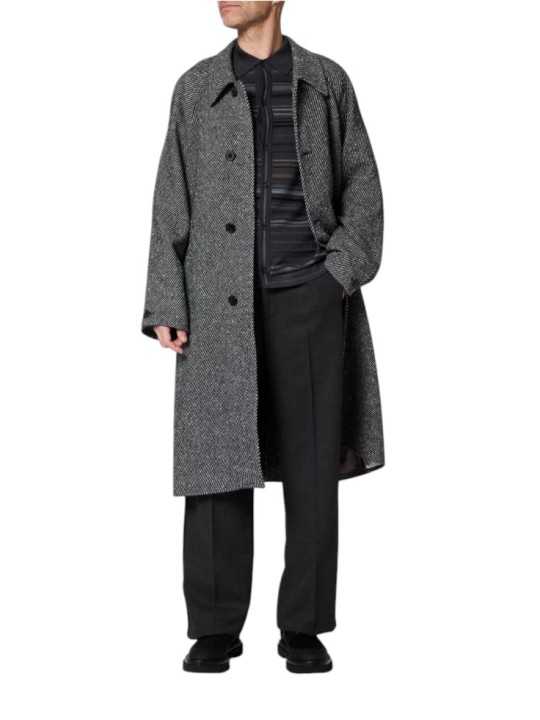 Manteau long diagonales noir écru ceinture M1R A259 W03204 70 Paul Smith homme boutique STrasbourg France store shop mode style