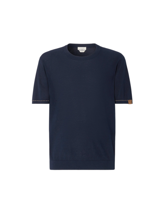 Pull manches courtes navy surpiqué beige Jacob Cohen homme boutique Strasbourg vêtement mode store shop JUM_SG034000X0006FLY97 b