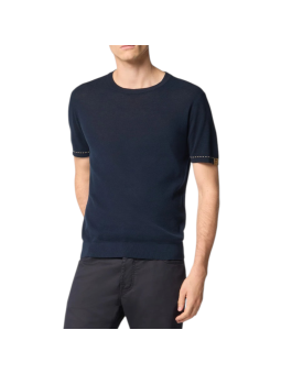 Pull manches courtes navy surpiqué beige Jacob Cohen homme boutique Strasbourg vêtement mode store shop JUM_SG034000X0006FLY97