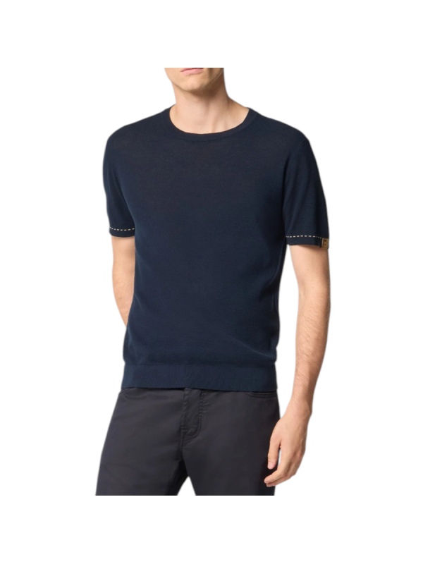 Pull manches courtes navy surpiqué beige Jacob Cohen homme boutique Strasbourg vêtement mode store shop JUM_SG034000X0006FLY97