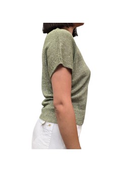 MAILLE COL V SEQUINS VERT OLIVE MANCHES COURTES W261815 451 AROVESCIO FEMME Strasbourg