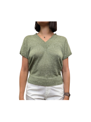 MAILLE COL V SEQUINS VERT OLIVE MANCHES COURTES W261815 451 AROVESCIO FEMME Strasbourg avant
