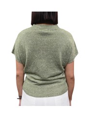 MAILLE COL V SEQUINS VERT OLIVE MANCHES COURTES W261815 451 AROVESCIO FEMME Strasbourg dos