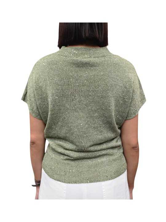 MAILLE COL V SEQUINS VERT OLIVE MANCHES COURTES W261815 451 AROVESCIO FEMME Strasbourg dos