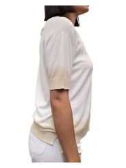 MAILLE OVERSIZE MANCHES COURTES TIE VANILLE SABLE W262004 059 AROVESCIO FEMME profil
