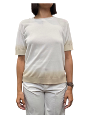 MAILLE OVERSIZE MANCHES COURTES TIE VANILLE SABLE W262004 059 AROVESCIO FEMME face