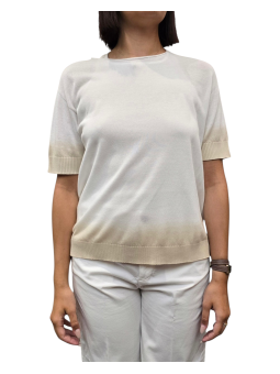 MAILLE OVERSIZE MANCHES COURTES TIE VANILLE SABLE W262004 059 AROVESCIO FEMME face