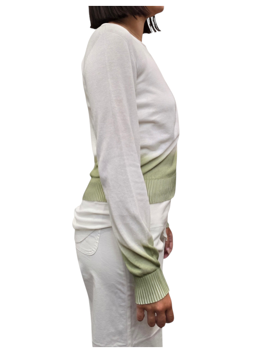 PULL MANCHES LONGUES COURT TIE OLIVE BLANC W262204 451 AROVESCIO FEMME Strasbourg maille boutique côté