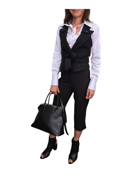 GILET TAILLEUR noir GABARDINE CEINTURE GL00561E2 ELISABETTA FRANCHI femme boutique Strasbourg vêtement shop look