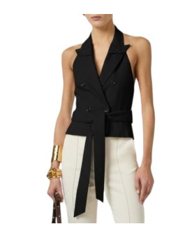 GILET TAILLEUR noir GABARDINE CEINTURE GL00561E2 ELISABETTA FRANCHI femme boutique Strasbourg vêtement shop