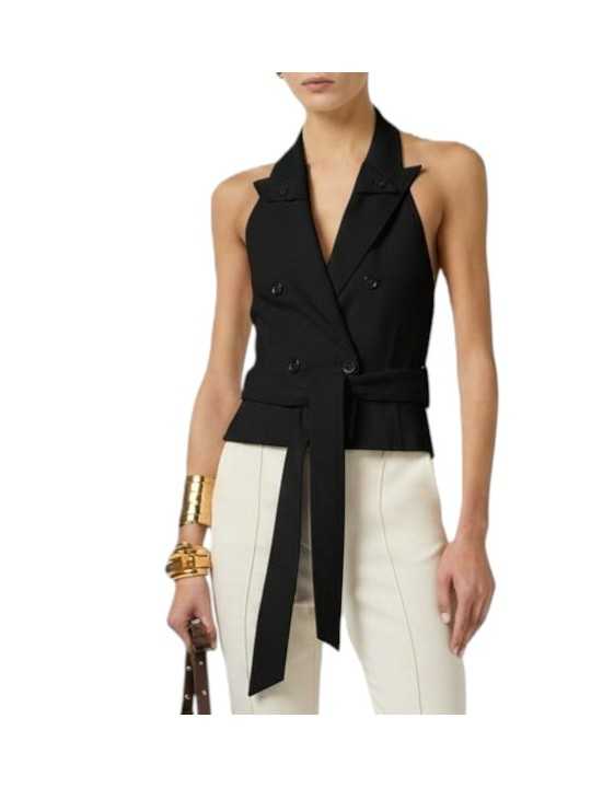 GILET TAILLEUR noir GABARDINE CEINTURE GL00561E2 ELISABETTA FRANCHI femme boutique Strasbourg vêtement shop