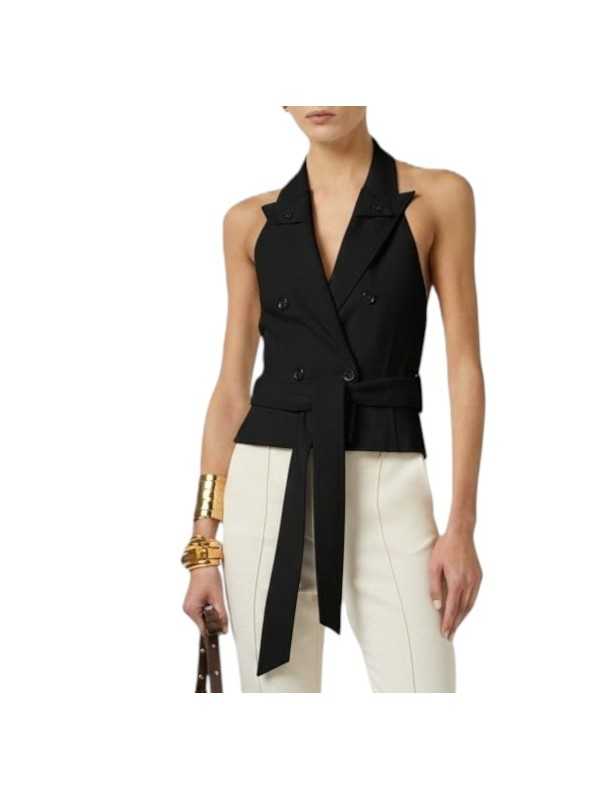 GILET TAILLEUR noir GABARDINE CEINTURE GL00561E2 ELISABETTA FRANCHI femme boutique Strasbourg vêtement shop