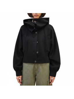BLOUSON COURT BORD MAILLE COL CAPUCHE NOIR W1R 469J W00110 79 PAUL SMITH FEMME face fermé