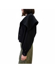BLOUSON COURT BORD MAILLE COL CAPUCHE NOIR W1R 469J W00110 79 PAUL SMITH FEMME profil ouvert