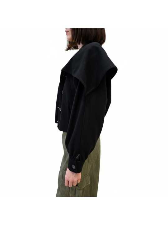 BLOUSON COURT BORD MAILLE COL CAPUCHE NOIR W1R 469J W00110 79 PAUL SMITH FEMME profil ouvert