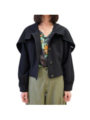 BLOUSON COURT BORD MAILLE COL CAPUCHE NOIR W1R 469J W00110 79 PAUL SMITH FEMME face ouvert