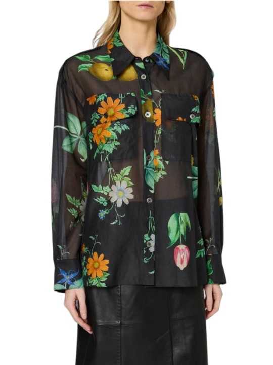 Chemise noir voile coton soie fleurs multi Paul Smith Femme W1R 404B W11322 79 boutique Strasbourg mode vêtement shop front