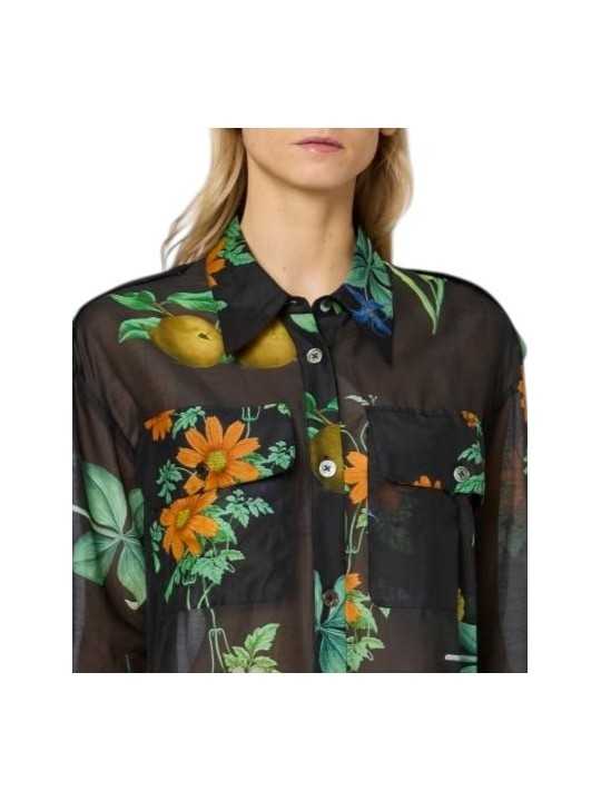 Chemise noir voile coton soie fleurs multi Paul Smith Femme W1R 404B W11322 79 boutique Strasbourg mode vêtement shop poches