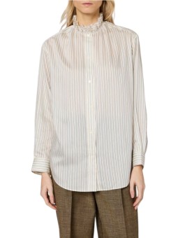 Chemise rayée écru ciel col froufrous lyocell soie Paul Smith femme W1R 407B W03197 08 boutique Strasbourg mode vêtement shop