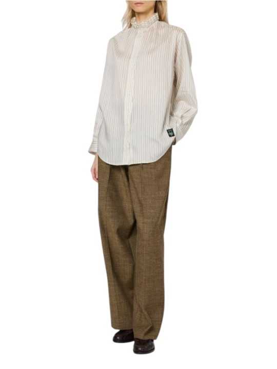 Chemise rayée écru ciel col froufrous lyocell soie Paul Smith femme W1R 407B W03197 08 boutique Strasbourg mode vêtement shop l