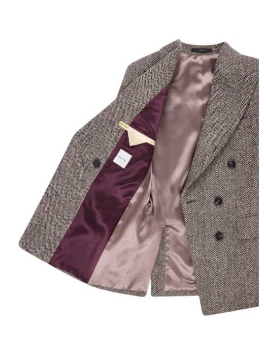 VESTE HARRIS TWEED CHEVRON BRUN ECRU CROISEE 1 BOUTON W1R 449JA W03205 61 PAUL SMITH doublure