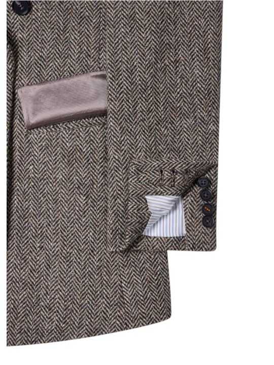 Veste Harris tweed chevron brun écru croisée 1 bouton Paul Smith Femme W1R 449JA W03205 61 poignets
